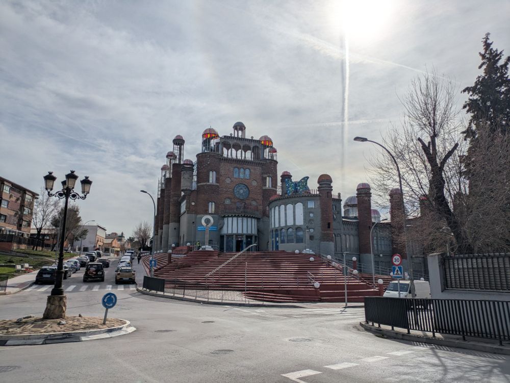 The outside of Catedral Don Justo, a hand-built cathedral outside of Madrid in Mejorada del Campo, Spain.