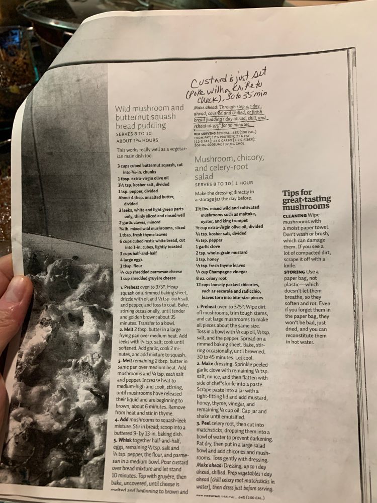 Recipe for a mushroom and butternut squash bread pudding 