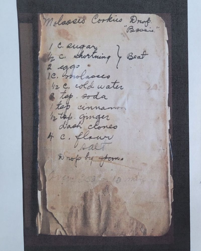 Handwritten cookie recipe from the 1920s