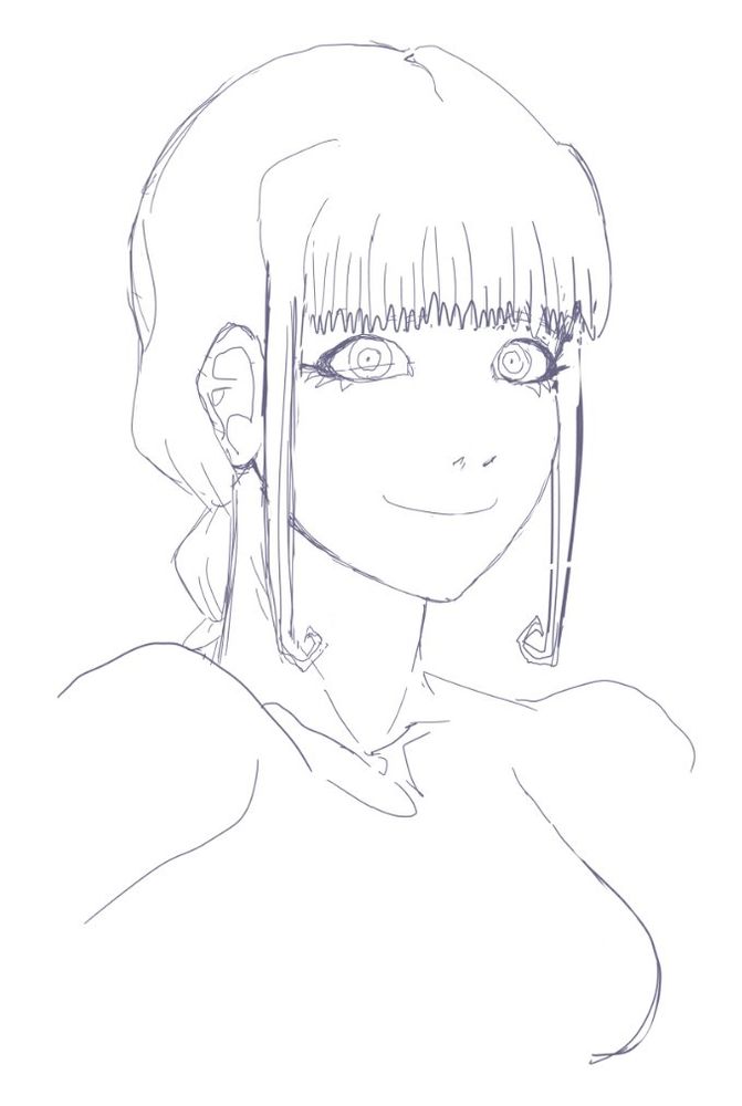 a sketch of Makima from chainsaw man. she has a blank unnerving smile. 