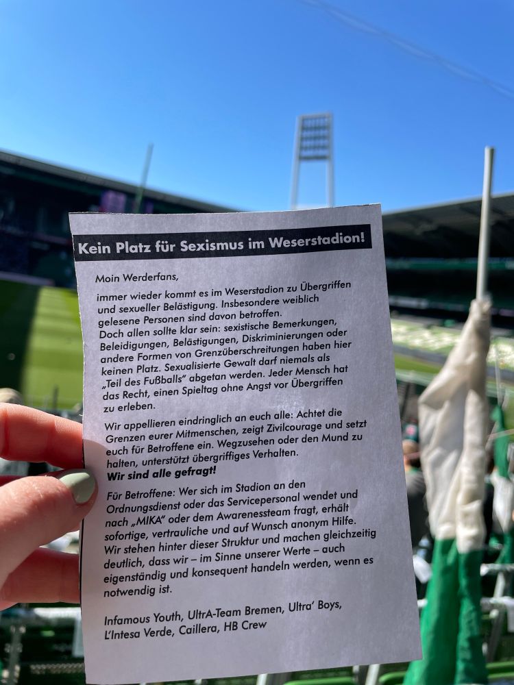 Flyer „Kein Platz für Sexismus im Weserstadion“ aus der Bremer Ostkurve 