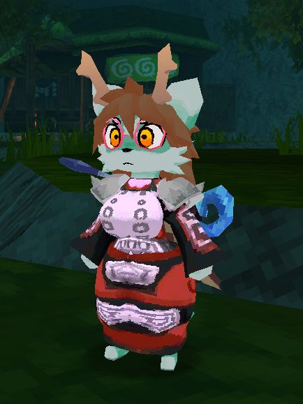 My ATLYSS character 'Maelyn' in red.