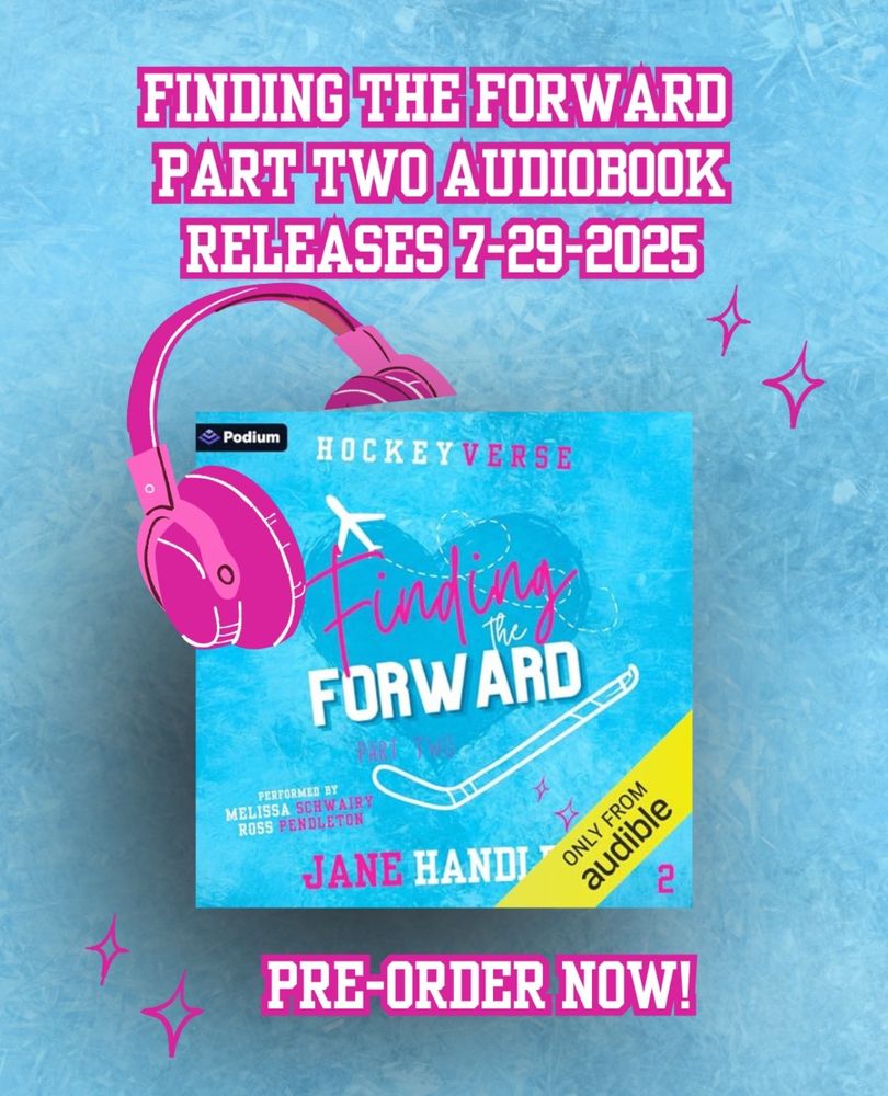 Grapic of the finding the forward part two audiobook cover wearing headphones and the release date of july 29 2025