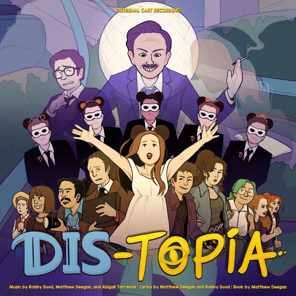 Cover art for the Dis-topia original cast recording. Illustrated portraits of the characters in the show. 