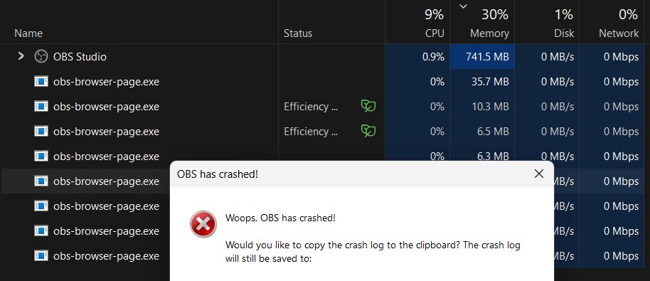 Woops, OBS crashed!