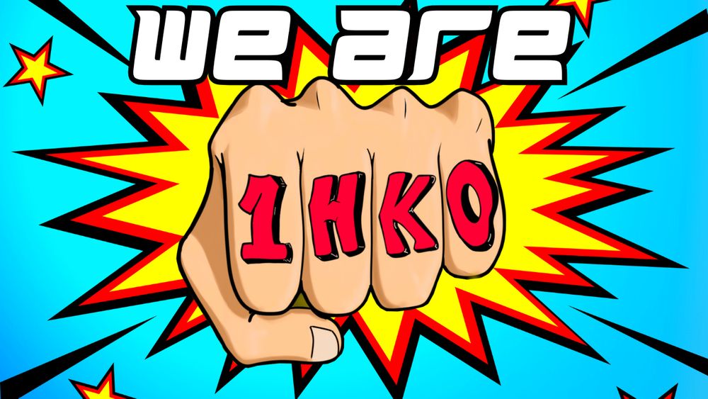 the image shows a cartoon fist with the letters 1HKO graffiti'd in to the knuckles, the Image says, "We are 1HKO" its a new site / socials for gaming news and reviews.