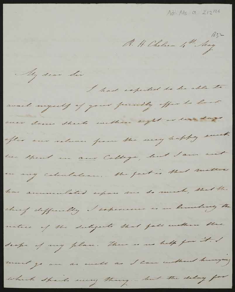 Letter from Mary Somerville to William Whewell, 7 June 1832, featured in the exhibition (Add MS.a/212/124)