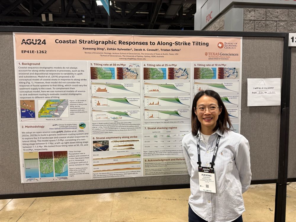 Xuesong in front of her poster on coastal stratigraphic response to along-strike tilting