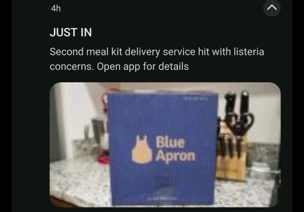 JUST IN
Second meal kit delivery service hit with listeria concerns.
The image shows a picture of a Blue Apron box