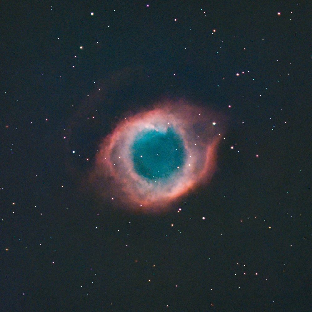 A fabulous nebula caused by a star collapsing into a white dwarf. The star was very similar to our sun, so maybe one day, our sun will produce something like this.

An eye-shaped gas cloud where the iris is blue and the outer area is red.