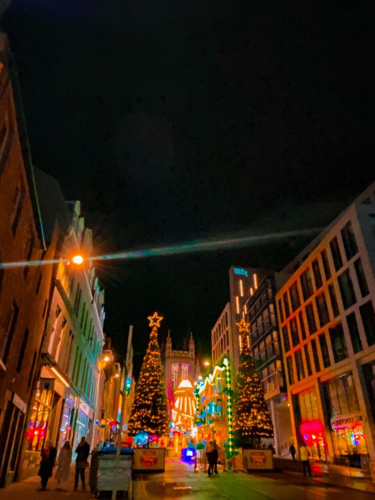 Christmas lights and trees in Marischal Square