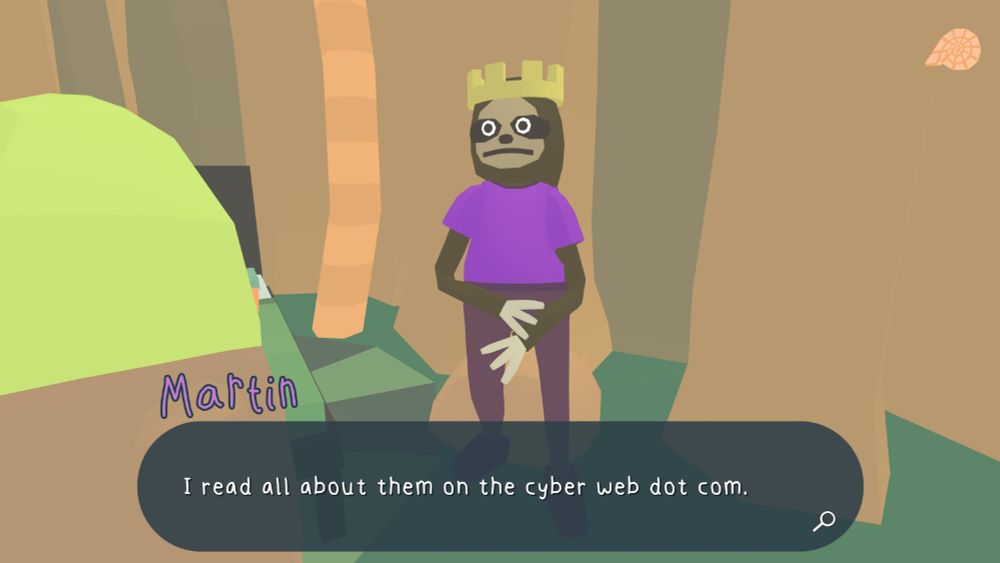 A lepur(?) named Martin with a king's crown on his head says, "I read all about that on the cyber web dot com."