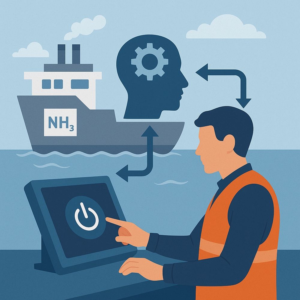 Image AI generated based on the article title: "Beyond technical barriers: enhancing onboard safety through human-machine interaction management in ammonia-powered ships"