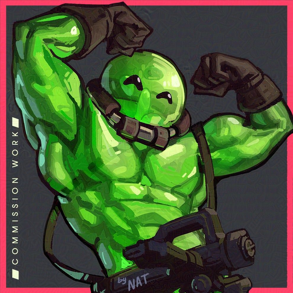 a digital painting of viscous from deadlock posing like a bodybuilder