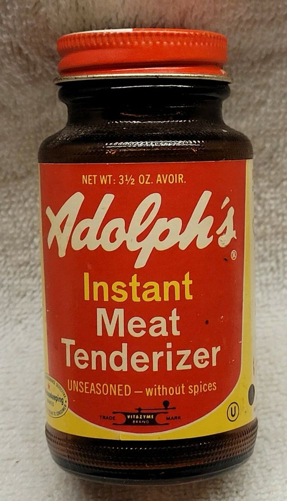 A vintage bottle of Adolph’s Instant Meat Tenderizer