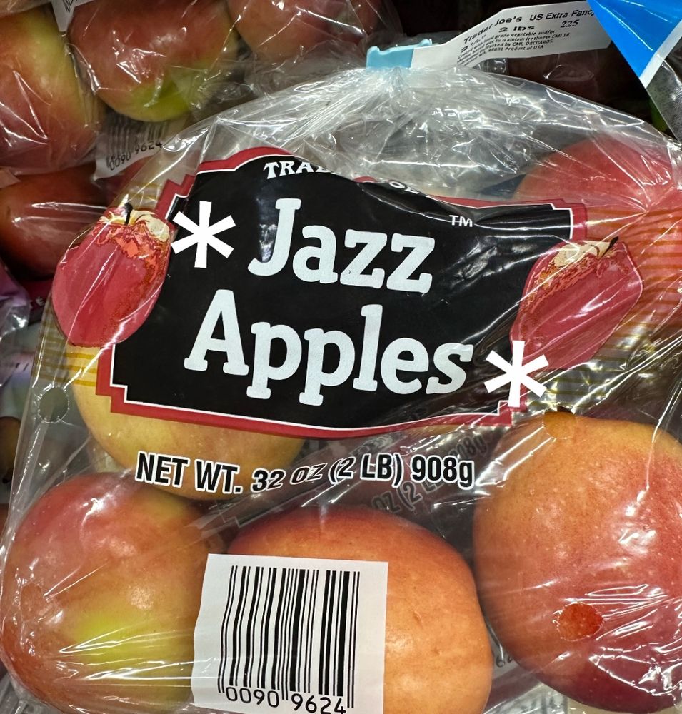 The same bag of apples but now it says *Jazz Apples*