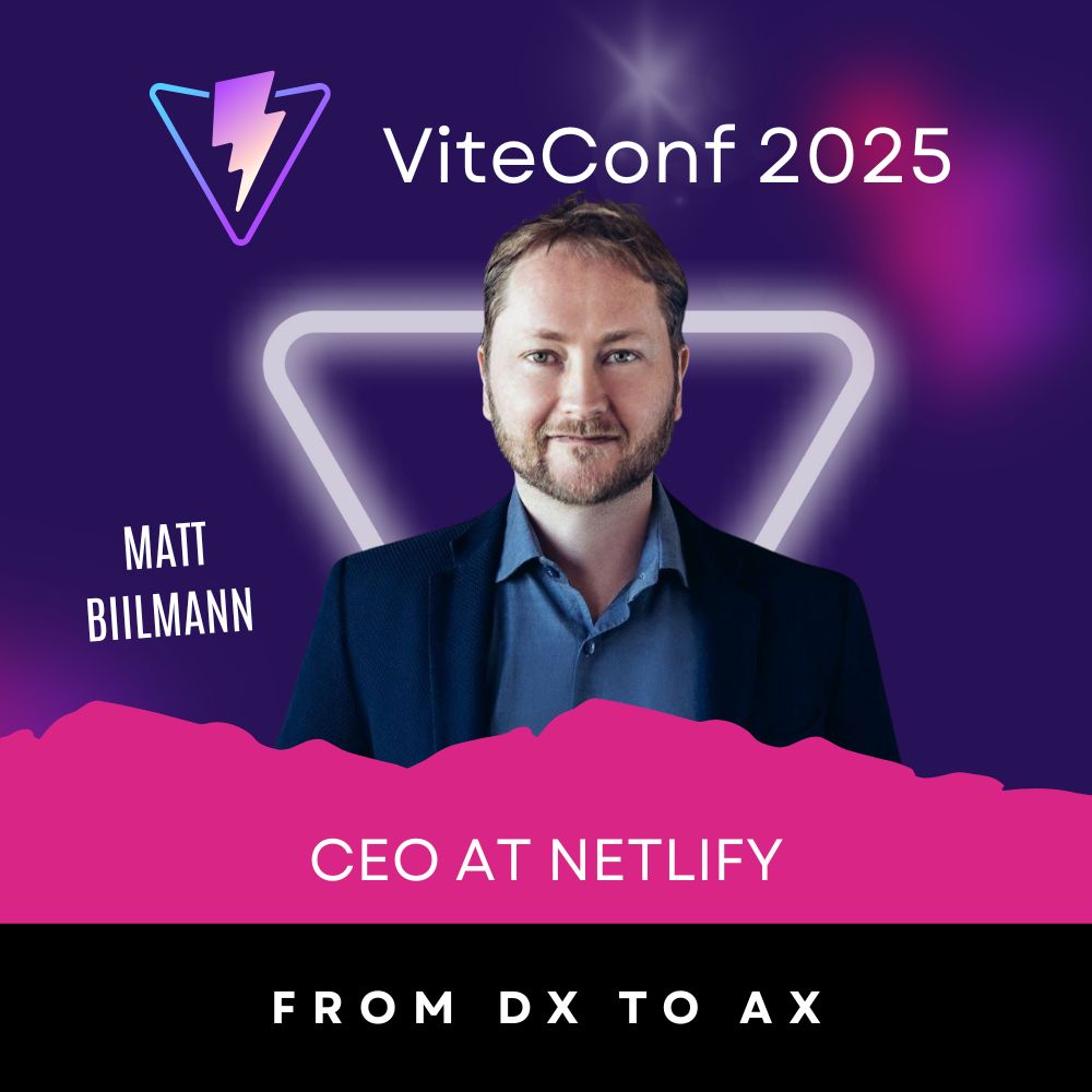 Speaker Card of Matt Biilmann, CEO at Netlify. His Talk: From DX to AX