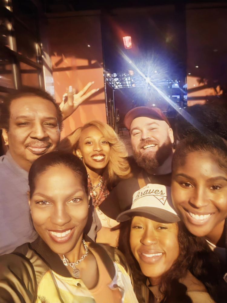 Selfie from the wrap party for the upcoming Web Dev Challenge episode featuring two of the teams plus the host Jason