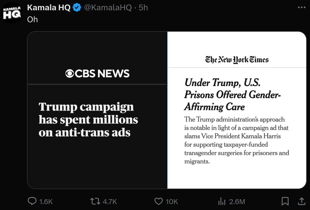 Kamala implies transgender support is disqualifying