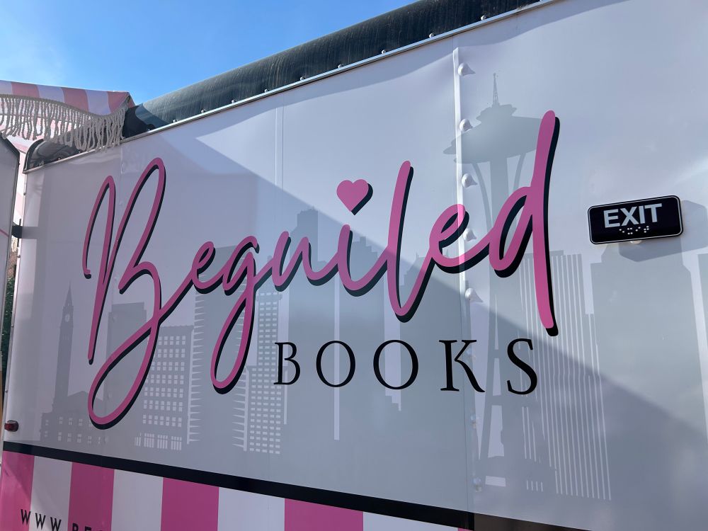 Side of the mobile romance bookstore Beguiled Books