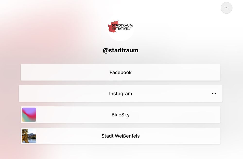 Screenshot von stadtraum.net. Man sieht die verschiedenen Social Media-Verlinkungen und den Link zur Seite der Stadt Weißenfels.