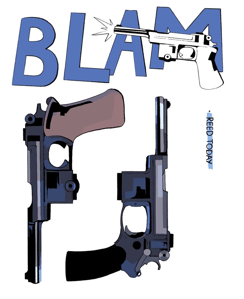 An illustration of multiple pistols.