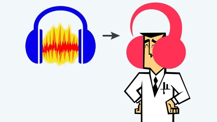 Audacity logo comparison with the new logo fitted onto the rectangular head of Professor Utonium from The Powerpuff Girls