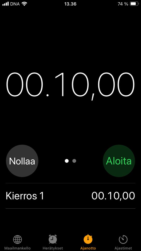 Kuvakaappaus ajanotosta: 00.10,00