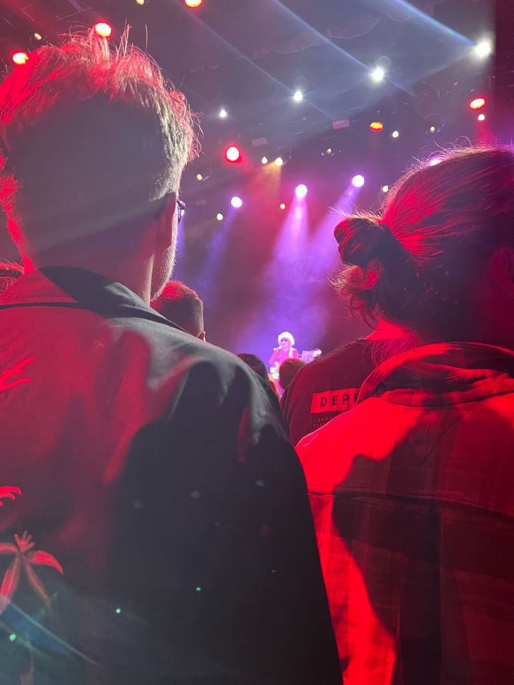 Photo of me at a gig behind a sea of taller people