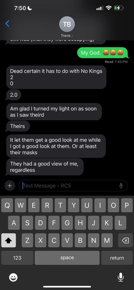 Text conversation regarding ICE agents in the woods of McCallum Park in South Everett, WA