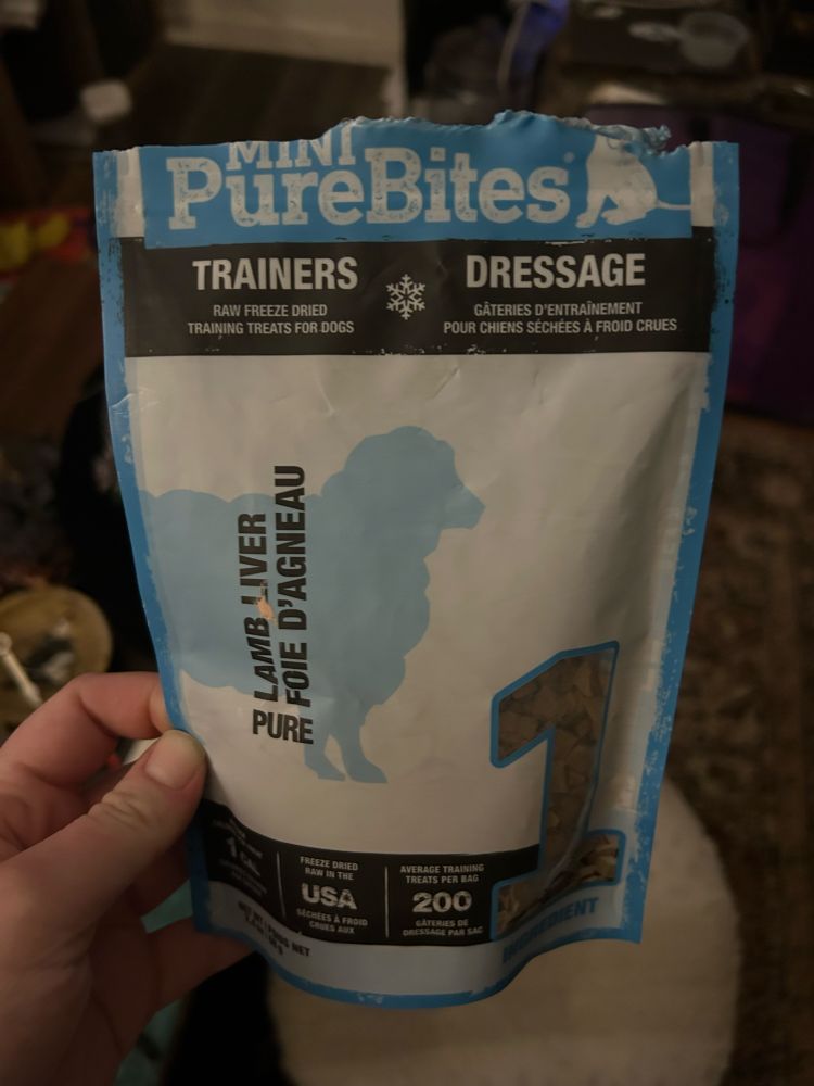 A bag of freeze dried lamb liver dog treats