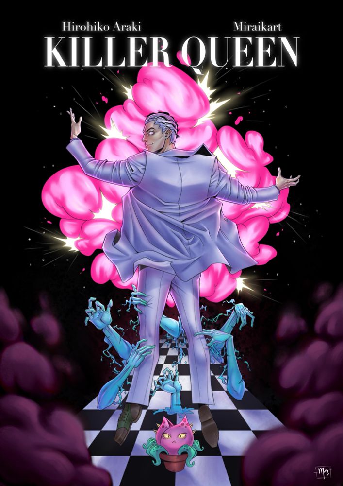 Fanart of Kira Yoshikage from Jojo’s bizarre adventures, with references of his powers and his victims 
