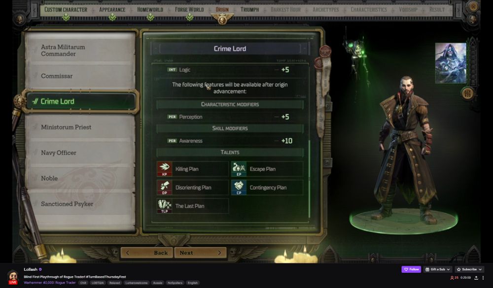 Lollash playing Warhammer 40,000: Rogue Trader