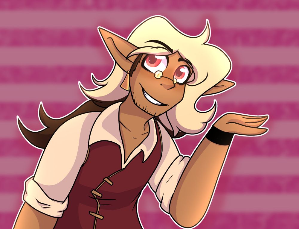 A drawing of Leon. His is smiling as he looks to the left and his hand is waving.
