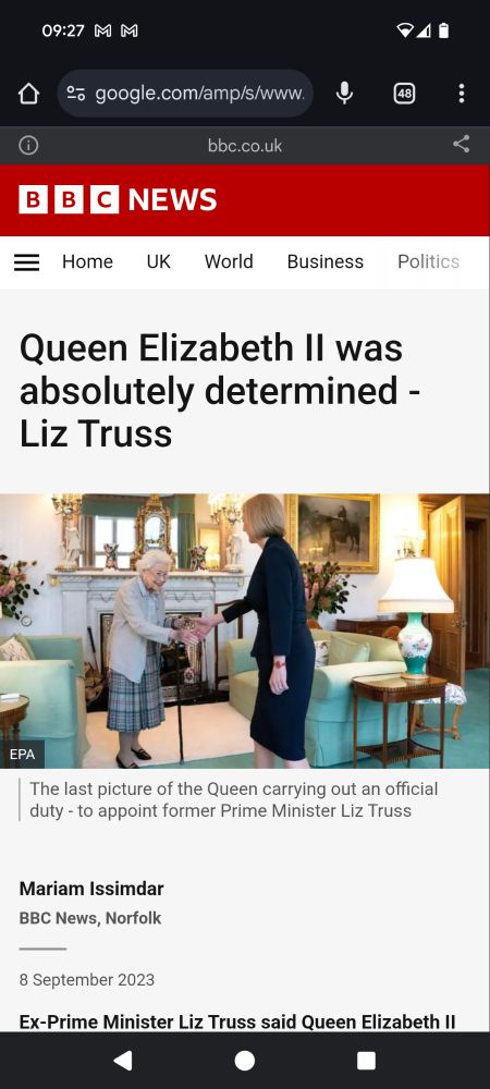 Screenshot of Liz Truss visit to see Queen Elizabeth II 2023