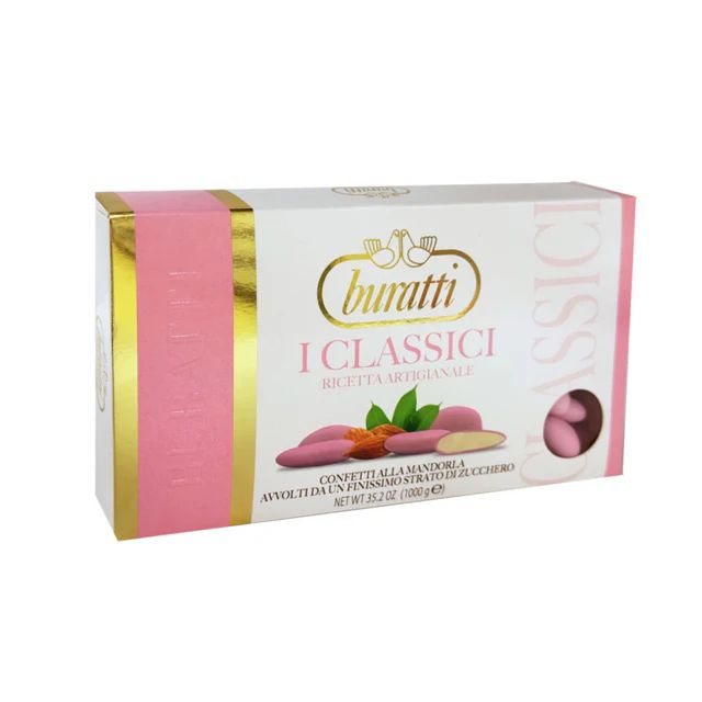 Box of pink and white sugared almonds