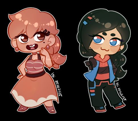 two full body chibis, right one has a missing arm