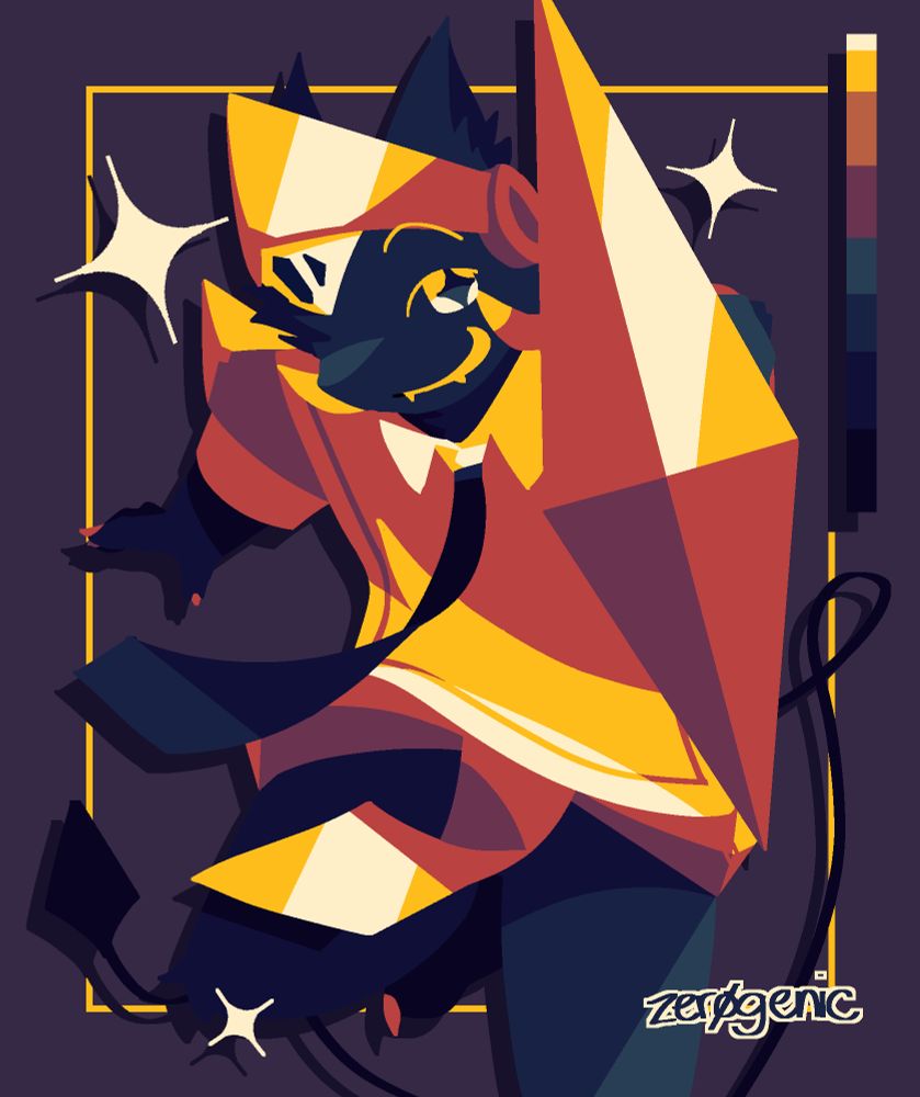 A fox demon in knight armor-like clothing, thrusting their sword towards the viewer.