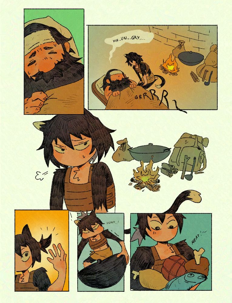 Comic of senshi laying sick in his bed. Hearing that senshi's hungry, izutsumi decides to cook something for him.