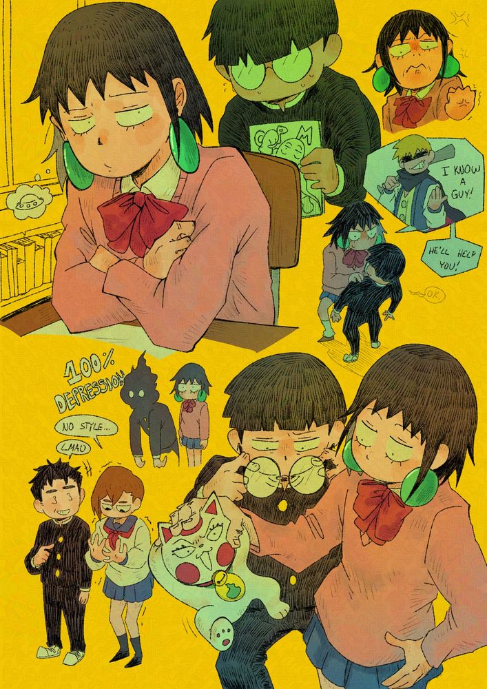 Doodles of Tome and mob as Momo and Okarun from Dandadan.