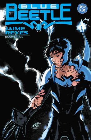 Cover of BLUE BEETLE: JAIME REYES BOOK THREE showing Jaime partially in the suit looking distraught. 