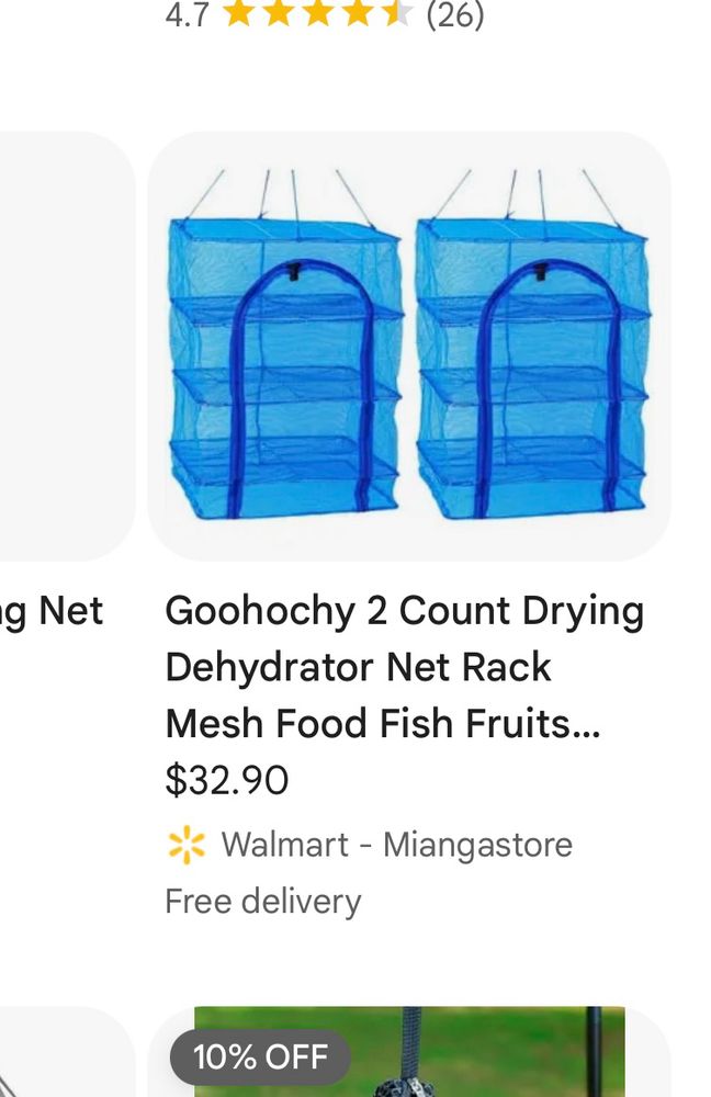 A listing tile in google shopping products interface for two mesh racks for drying fruit in the sun. The name is: Goohochy 