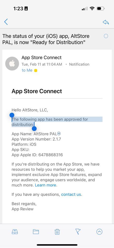 Old Notarization submission accepted email:

“The following app has been approved for distribution”