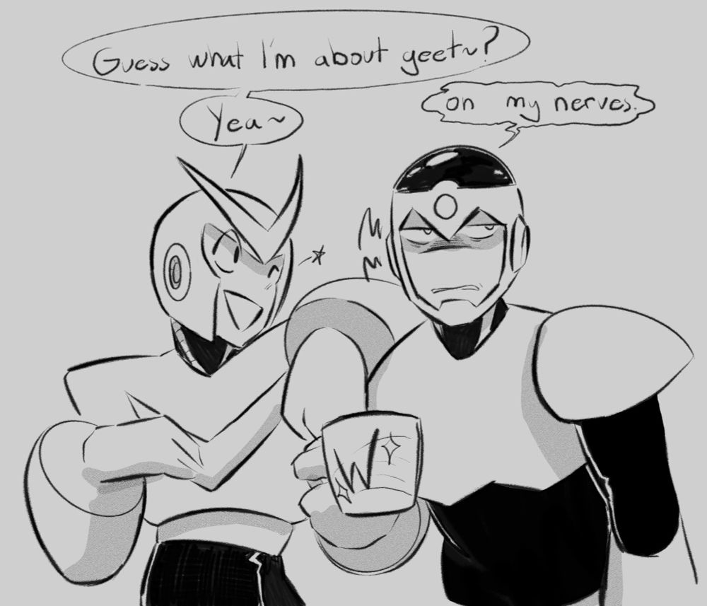 Quick and Flash Man. Quick says “guess what I am about to get~?” And Flash replies with an annoyed look “on my nerves”. Quick just cheerfully goes “yea”