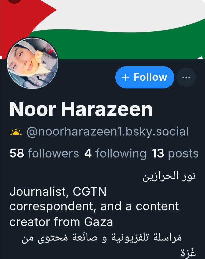Fake account pretending to be the journalist Noor Harazeen -> please report and block @noorharazeen1.bsky.social