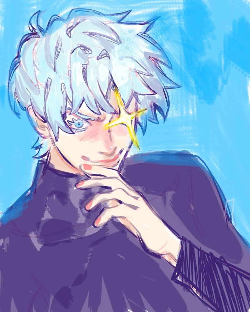 drawing of goio satoru but it's a little messy