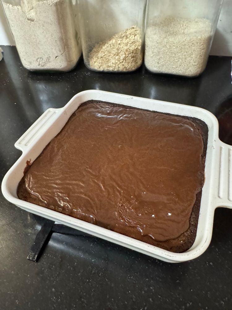 A pan of delicious brownies fresh out the oven