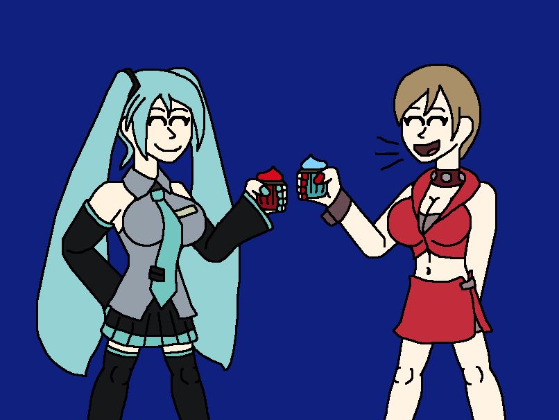 An old request I did with Miku and MEIKO eating cupcakes together