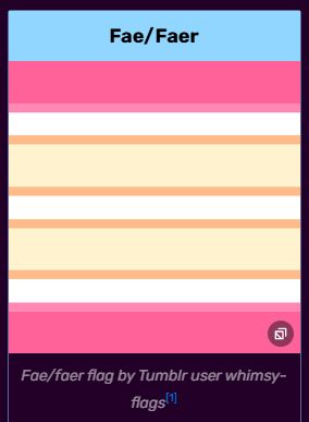 the fae/faer flag by tumblr user whimsy-flags features stripes of pink, light yellow, and cream/white.