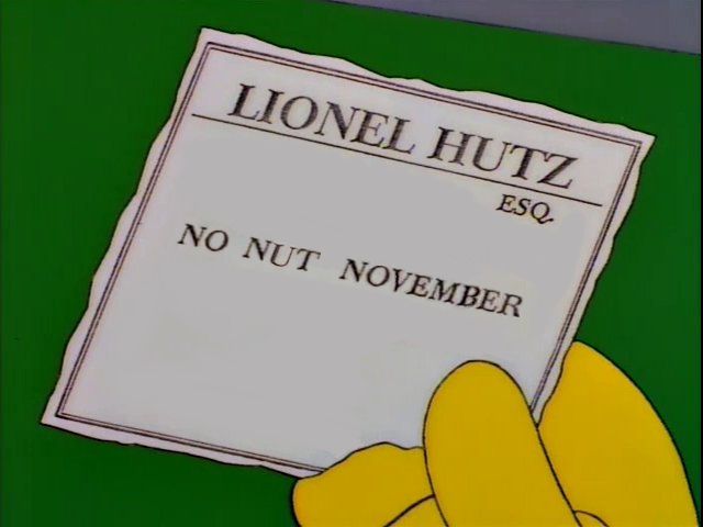 A card that reads, "NO NUT NOVEMBER"